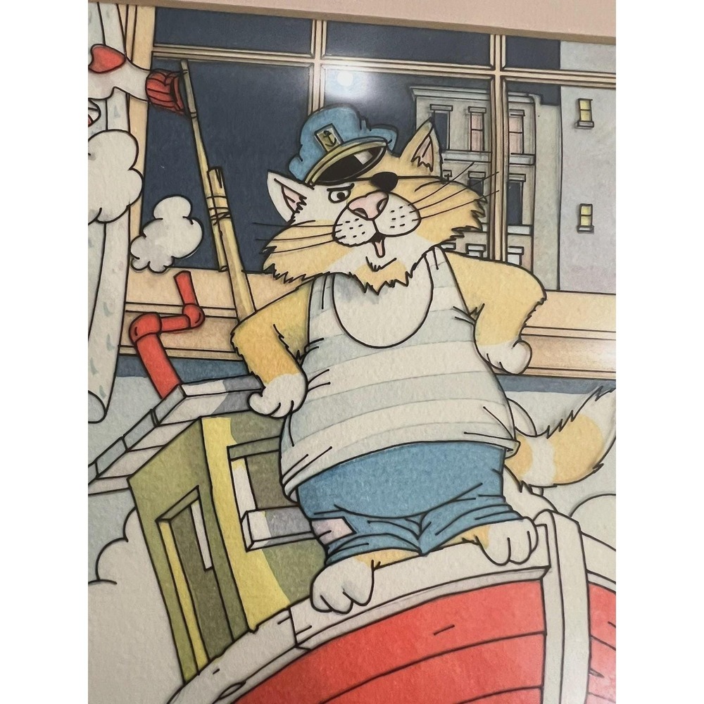 Sal Murdocca Captain Tom Cat Original Watercolor & Ink Illustration Framed 1987